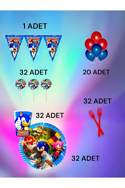 VibeHome Sonic Themed m Pack for 32 - Birthday Party and Fun Events