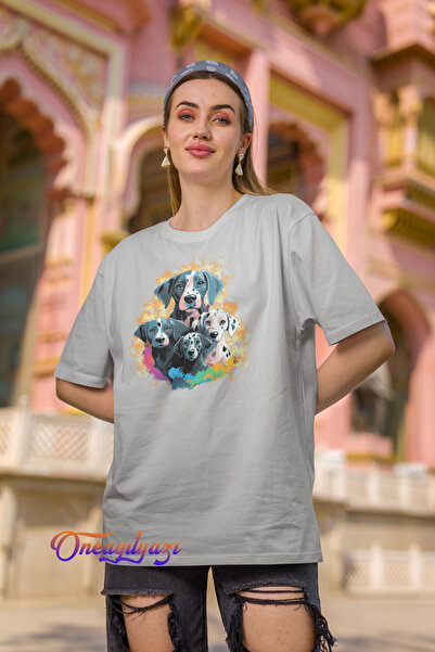 oneagılyazı Tricou oversize cu imprimeu câine colorat