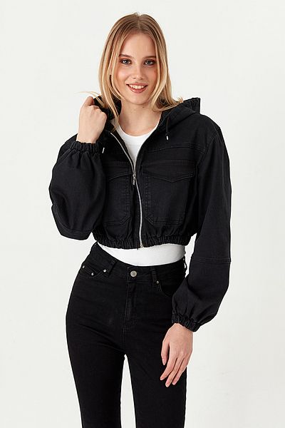 Select Moda Women's Hat Zippered Crop Jacket