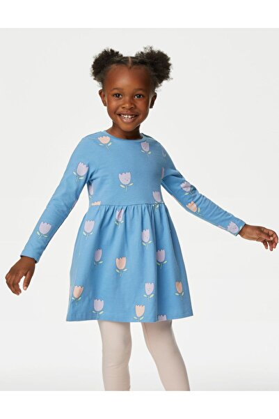 Marks & Spencer Saf Pamuklu Uzun Kollu Elbise (2-7 Yaş)