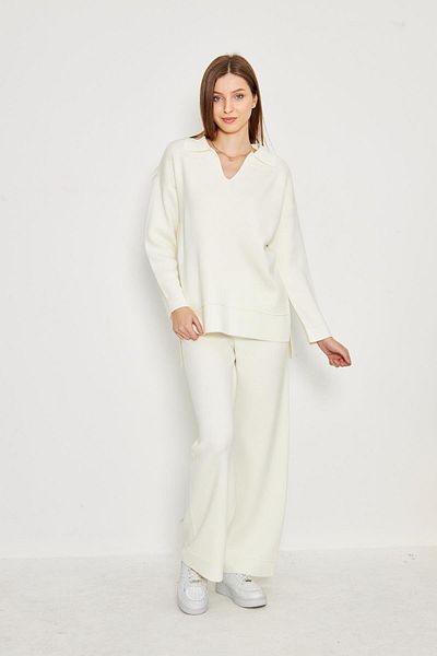 Irmak Kerekli Women's Ecru Polo Neck Bottom Top Knitwear Set 1307