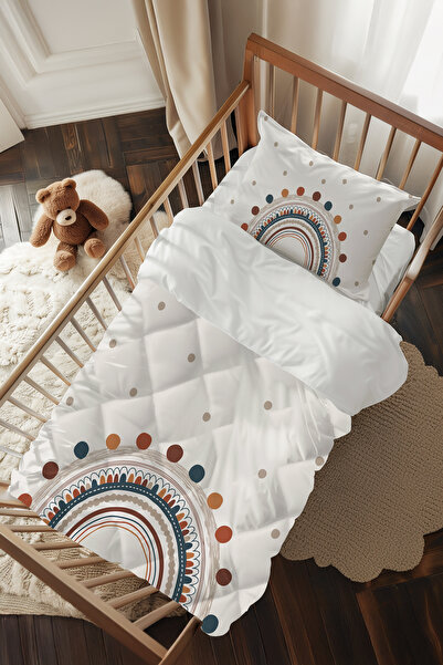 Talia Home Bej Gökkuşağı Desenli Bebek Beşik Uyku Seti TLABG-032