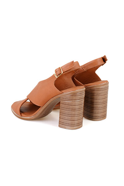 Desa Women's Tan Heeled Leather Sandals