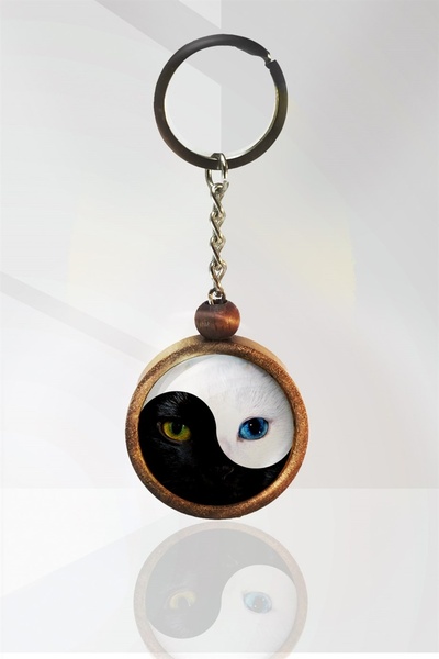 Tahtakolik سلسلة مفاتيح خشبية على شكل قطة يين يانغ مقاس واحد N11.4772