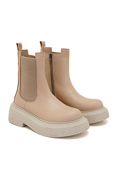 Desa Brissa Krem Kadın Yandan Lastikli Deri Chelsea Bot