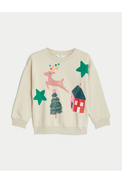 Marks & Spencer Yılbaşı Temalı Yuvarlak Yaka Sweatshirt (2-7 Yaş)