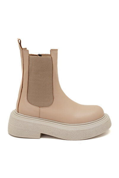 Desa Brissa Krem Kadın Yandan Lastikli Deri Chelsea Bot