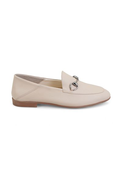 Desa Balerini din piele de damă bej cu accesorii cu cataramă