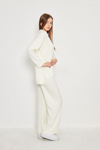 Irmak Kerekli Women's Ecru Polo Neck Bottom Top Knitwear Set 1307