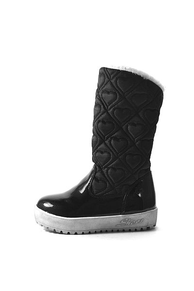 Onlo Ayakkabı Onlo Shoes 882 Черни вълнени дълги ботуши с цип за момиче