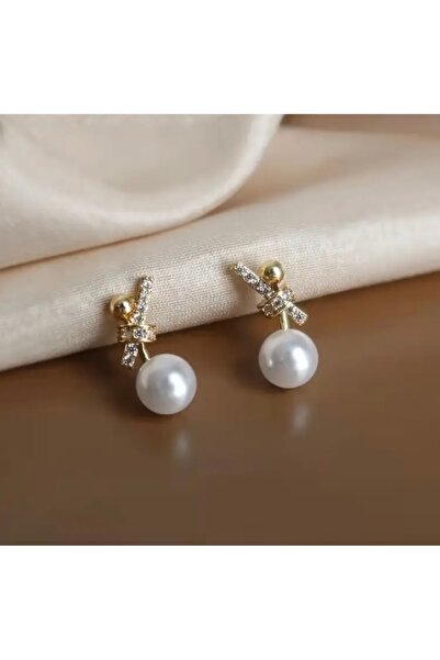 Accessories Vanilla Avenue Şık Inci Detaylı Işıltılı Gold Kadın Küpe