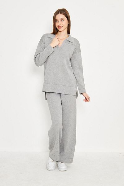 Irmak Kerekli Gray Polo Neck Women's Knitwear Set - Bottom and Top Set 1307