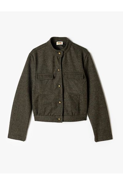 Koton Biker Style Jacket - Button with Shirt Collar and Pocket Detail