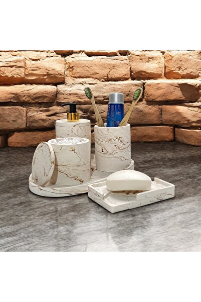 Chiko Mall Ένα κομψό σύνολο αξεσουάρ μπάνιου από σκυρόδεμα και μάρμαρο (5 τεμ...
