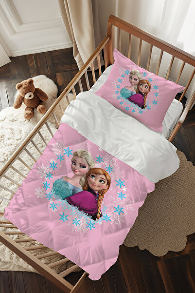 Pembe Elsa&Anna Desenli Bebek Beşik Uyku Seti