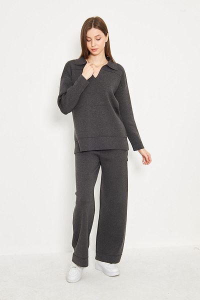 Irmak Kerekli Women's Anthracite Polo Neck Bottom Top Knitwear Set 1307