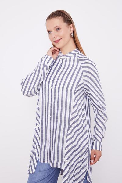 Levidor Сорочка з велосипедним коміром та смужками кольору індиго