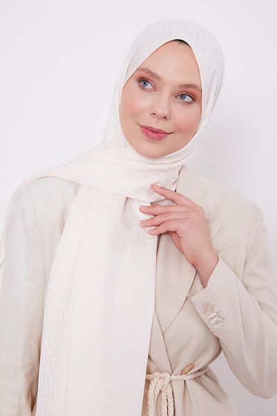 Levidor Cream Stick Pattern Blue Jacquard Shawl