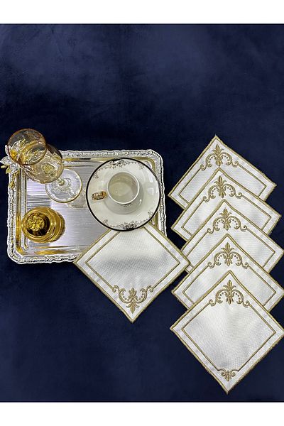 Home 6 Pieces of Embroidered Glazing Party Napkins - Presentation, Cocktail, Coffee Side and Coasters