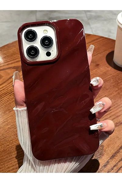 KVK PRİVACY iPhone 15 Pro Compatible Case Luxury Glossy Electroplated Shock Resistant Soft Cover Burgundy