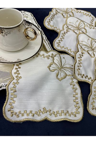 Home 6 Pieces of Embroidered Glazing Party Napkins - Presentation, Cocktail, Coffee Side and Coasters