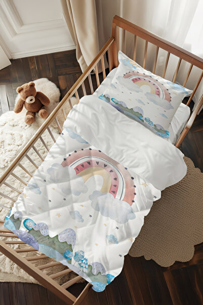 Talia Home Bulutlar ve Gökkuşağı Desenli Bebek Beşik Uyku Seti TLABG-309