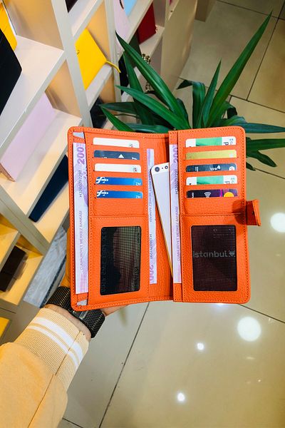 derius Sunny Orange Genuine Leather Vertical Large Phone Wallet (Unisex)