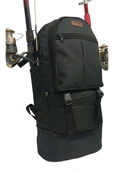 ROWAN ÇANTA Black, Waterproof Fabric Camping Fishing and Travel Backpack with Thermal Bottom Compartment 70*34*27 cm