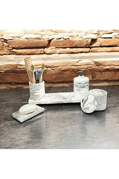 Chiko Mall Set de accesorii pentru baie din beton cu model de marmură în dung...