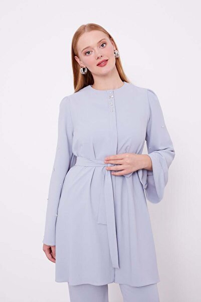 Levidor Gray Crew Neck Stone Detailed Double Suit