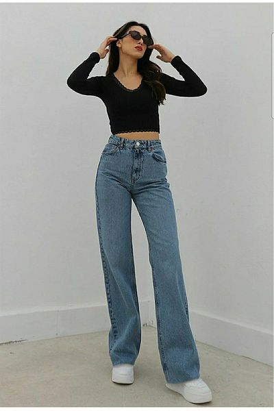 LİMABEL Santa 90S Blue High Waist Recovery Palazzo Jeans - Women's
