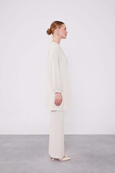 Levidor Bej Boncuk İşlemeli Tunik Takım