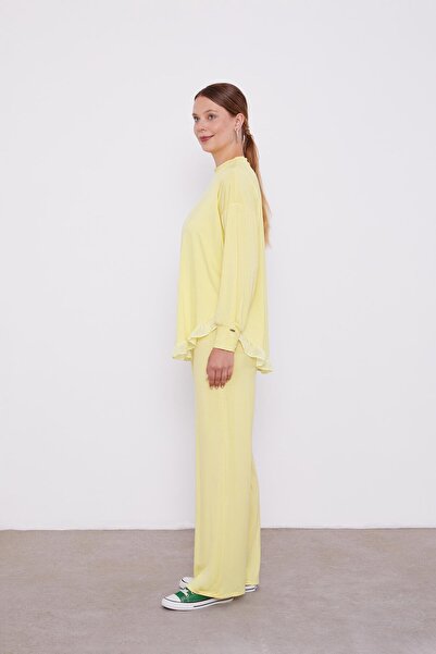 Levidor Yellow Chiffon Flounce Sports Suit