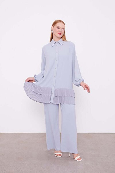 Levidor Gray Skirt Pleated Shirt Collar Tunic Suit