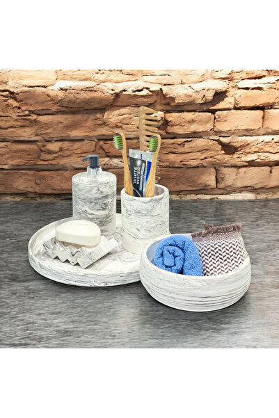 Chiko Mall Elegan Bathroom Set with Marble Patterned Concrete Accessories (5 ...