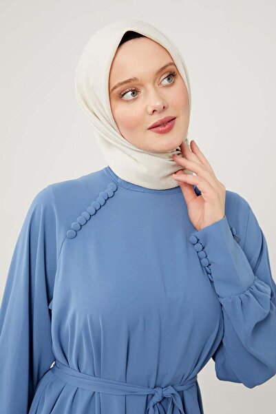 Levidor Blue Crew Neck Button Detail Dress