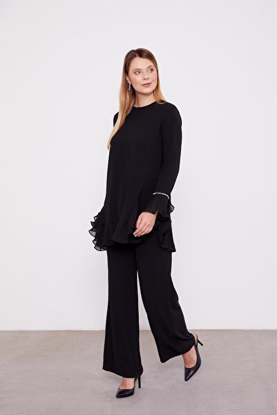 Levidor Siyah Piliseli Şifon İkili Takım