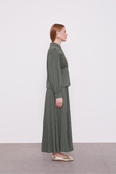 Levidor Khaki Embroidery Detail Skirt Set