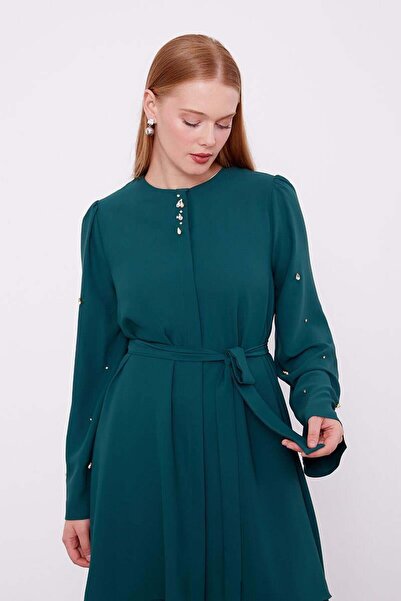 Levidor Emerald Crew Neck Stone Detailed Double Set