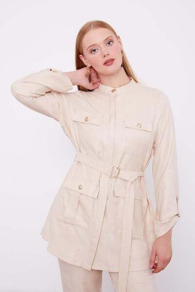 Levidor Διπλό κοστούμι A. Beige με λεπτομέρεια τσέπης στο γιακά