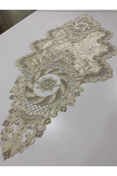 ART ÇEYİZ Κρεμ Χάντρες Velvet Runner 100x45