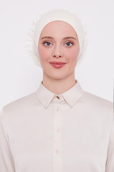 Levidor Cream Silicone Seamless Ruffled Bonnet