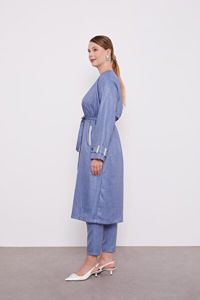 Levidor Blue Embroidered Melange Kimono Triple Set