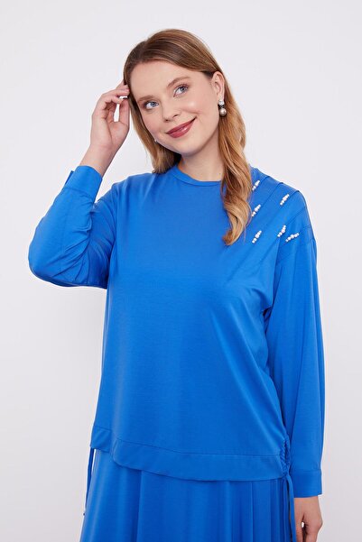 Levidor μπλε κοβαλτίου Σετ με φούστα με λεπτομέρειες από πέρλες