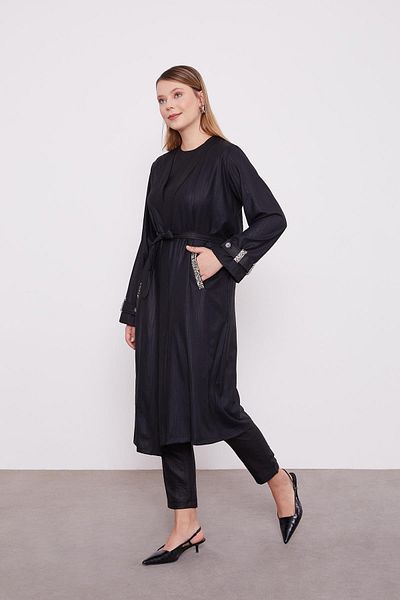 Levidor Set triplu kimono negru brodat Melange
