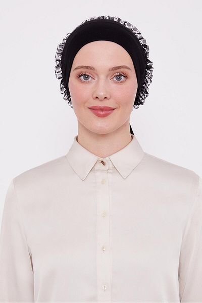 Levidor Black Silicone Seamless Ruffled Bonnet
