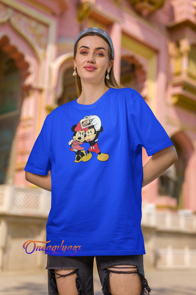 oneagılyazı تي شيرت ميكي ماوس ميني ماوس مطبوع كبير الحجم