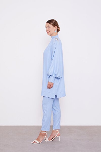 Levidor Baby Blue Stone Epaulet Detailed Trousers Suit