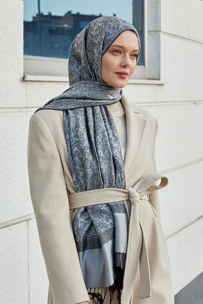 Levidor Black-Gray Tasseled Ethnic Cashmere Silk Shawl
