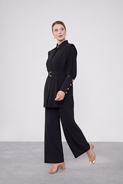 Levidor Σετ δύο τεμαχίων από σιφόν με λεπτομέρεια μαύρης ζώνης